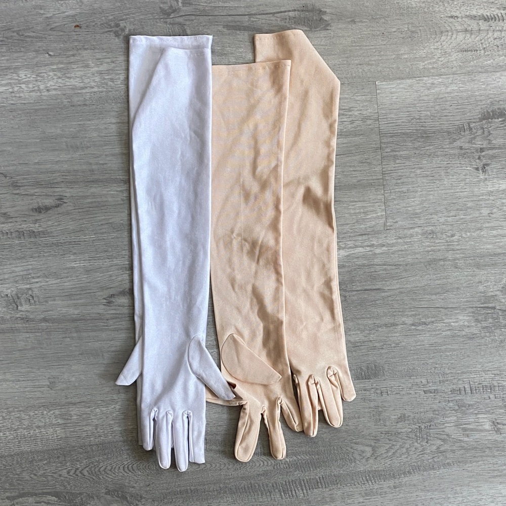 2 sets Evening Opera Dress up Satin long sleeve gloves White and Beige